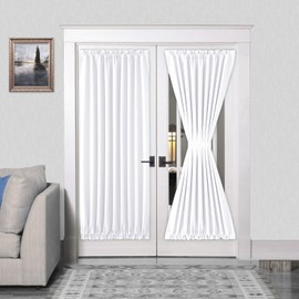 DWCN French Door Curtains – Rod Pocket Thermal Blackout Curtain for Doors with Glass Window, Kitchen and Patio Doors for Privacy, 54 X 72 Inches Long, 1 Curtain Panel with Tieback, Pure White