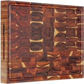 AZRHOM Extra Large Thick Acacia Wood End Grain Cutting Board 20x15x2 In, Wooden Butcher Block, Chopping Board For Kitchen with Juice Groove Handles Non-Slip Pats (Gift Box)