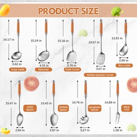 Teenyyou 9 Pack 18/10 Stainless Steel Kitchen Utensils Set with Wood Handle - 15' Metal Cooking Tools & Serving Utensil Set Slotted Spoon, Fork, Spatula, Ladle, Skimmer, Spaghetti Spoon, Large Spoon