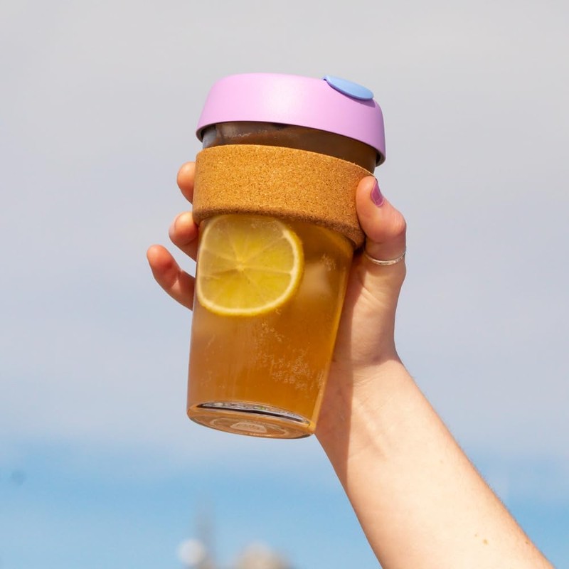 KeepCup Brew Cork, Reusable Glass Tumbler with Natural Cork, Grande