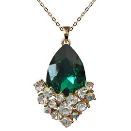 Navachi 18K Gold Plated Crystal Pear Shaped Cubic Zirconia Pendant Necklace 16"+2", Stone, Cubic Zirconia