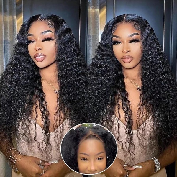 Wear and Go Glueless Human Hair Wig Pre Cut Lace Wigs 150% Density Pre Plucked Natural Hairline Curly Wigs Bleacheted Knots Upgraded 4x4 Human Hair Wig HD Lace 18 Inch Natural Colour