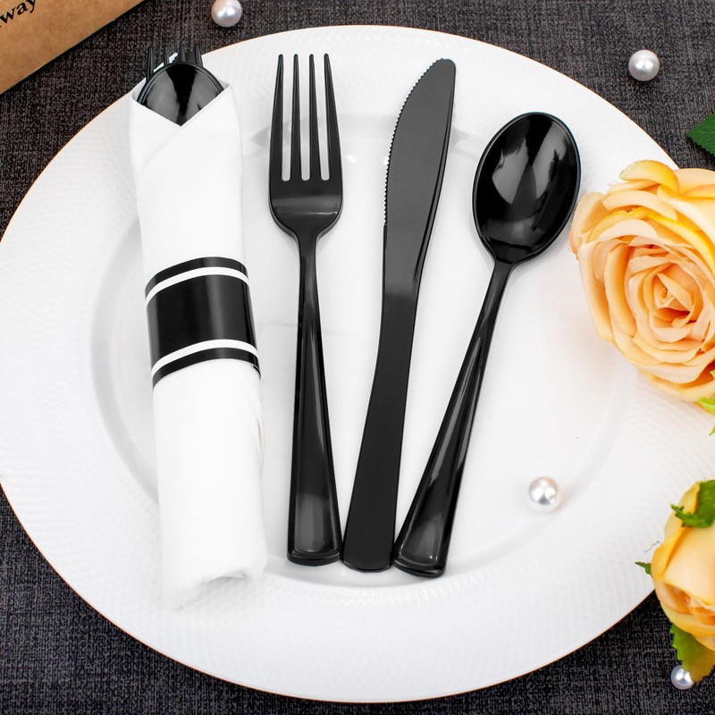 Supernal 60 Pack Black Plastic Silverware with 180pcs Black Plastic