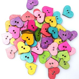 pson 100PCS Heart-Shaped Wood Sewing Buttons, Colorful Wood Craft Buttons with Two Holes for Decoration, Clothes, DIY (20mm x 16.5mm)