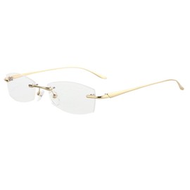 Jcerki Bi Tao Golden Metal Reading Glasses 4.75 Men Women Fashion Rimless Reading Eyeglasses 23 Strengths Available