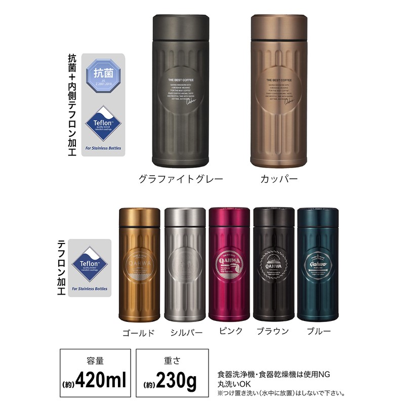 CBJAPAN QAHWA Water Bottle, Copper, 14.2 fl oz (420 ml),