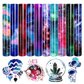 Tintnut Watercolor Galaxy Patterned Iron on Vinyl, 10 Sheets 12"*10" Inch Brilliant Heat Transfer Vinyl Compatible with All Cutter Machine Printable Iron on Vinyl for DIY Clothing,Logo,Hat,Fabric
