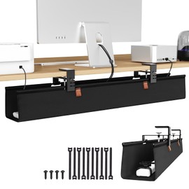 Zilink No Dril Standing Desk Cable Management 30" Under Desk Cable Tray Clamp/Screw Mount Under Table Cable Management Premium Fabric Cord Organizer Wire Management for Home Office