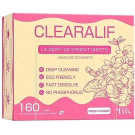 Laundry Detergent Sheets Up to 160 Loads, Fresh Flower - Great For Travel,Apartments, Dorms,CLEARALIF Laundry Detergent Strips Eco Friendly & Hypoallergenic - 80 Sheets