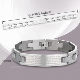 Manfnee Men's Punk Rock Bible Verse Bracelet Stainless Stee Wristband Lord's Prayer Cross Link Chain Bracelet