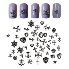 120pcs Retro Nail Art Jewelry, Metal Punk Nail Art Jewelry, Nail Art Accessories, Cross Nail Art Jewelry, Nail Art Accessories, DIY Nail Art Decoration (Random Style)