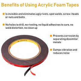 CANOPUS Double Sided Tape, 5952 Heavy Duty Mounting Tape, Strong Bond & Weatherproof Seal Strip for Automotive Mounting, Picture and Photo Frame, Poster, Craft, 0.25 in x 15 ft, Black, Made in USA