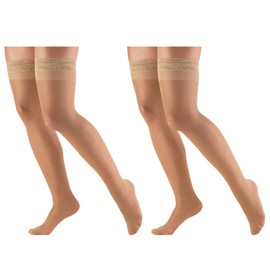 Truform Compression 8-15 mmHg Sheer Thigh High Stockings Beige, Medium, 2 Count (1764BG-M 2PK)