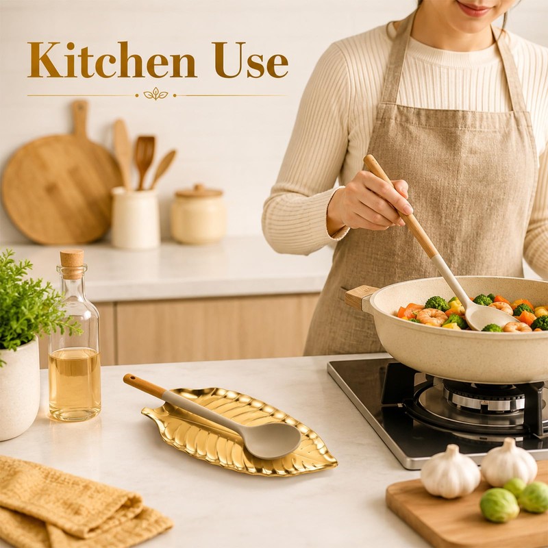 Gold Spoon Rest, Utensil Holder for Kitchen Counter and Stove