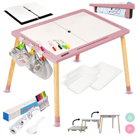 Twinkle Little Toes Sensory Table for Toddlers 1 Paper roll Holder, 3 Storage Bins, 3 Storage Cloth Bags, 8 Markers OR 2 Inserts, 2 Whiteboard, 2 Chalkboard, 1 Graffiti Scroll. Toddler Sensory Table.