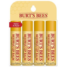 Burt's Bees Bálsamo labial para rellenar calcetines, regalo de vacaciones hidratante para el cuidado de los labios, 100% natural, cera de abeja original con vitamina E y aceite de menta (paquete de 4)