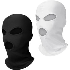 Unbranded 3 Hole Full Face Mask Women Men Thin Balaclava UV Protection Tactical Face Mask - 2 Hole White