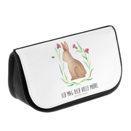 Mr. & Mrs. Panda Sitting Rabbit Cosmetic Bag, White, Hand Drawn