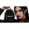 Spiked Studded Backpack, Black Patent Leather, Punk Rock Style, Front