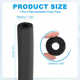 PATIKIL 5/8" (16mm) ID x 3.3Ft x 0.51" Pipe Insulation Foam Tube, Pipe Cover Wrap Roll Bar Tubing for Handle Grip HVAC Air Conditioner Units, Black