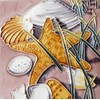 Shell hand painted ceramic art tile 6x6 inches with easel