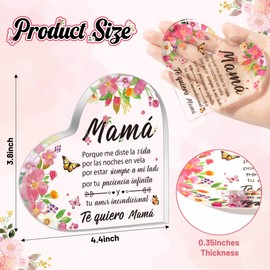 Yopyame Gifts for Mom Birthday - Regalos para Mamá Acrylic Gifts Spanish Mom Acrylic Heart Keepsake Paperweight from Daughter Son Mother's Day Birthday Christmas Valentines Acrylic Sign Plaque for Mom