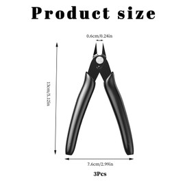 Pack of 3 4.5 Inch Black Side Cutters Small - Microprecise Electronic Wire Cutter, Durable Side Cutters for 3D Printing, Electronics, Spools, Plastic Models, Jewellery, Household - Cutting Pliers