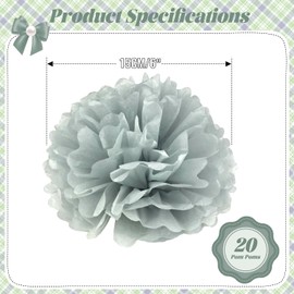 Qimoo 20pcs Gray Paper Pom Poms Decorations, DIY Decorative Tissue Paper Pom-poms Flowers Ball for Party Wedding Outdoor Decoration