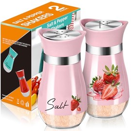 2 Pack Strawberries Salt and Pepper Shakers,4 oz Cute Stainless Steel Glass Containers,Suitable for Kitchen Theme Decor Sets,Camping,BBQ(Pink)
