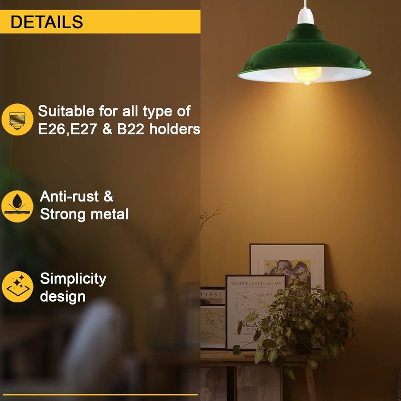 LEDSone Industrial Green Vintage Curvy Metal Pendant Ceiling Lamp Shade