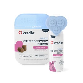 Kradle Daily Calming Skin Recovery Bundle - Skin Health Topical Spray and Soft Calming Chews - Stress-Relief Support for Dogs with Soothing Ingredients - for All Dog Breed & Sizes - 75ct & 4oz