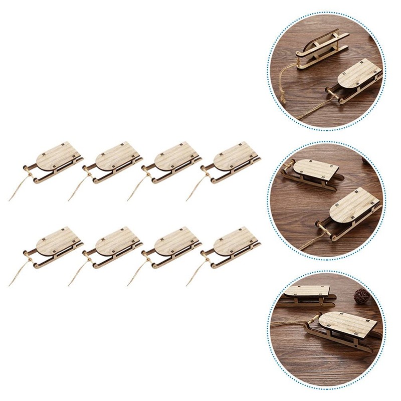 Mini Santa Sleigh 8pcs Mini Christmas Wooden Sleigh Holiday Sled