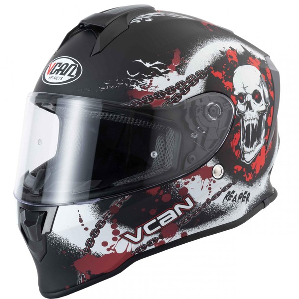 VCAN V151 Reaper Full Face Motorcycle Crash Helmet ACU Gold / ECE Approved Urban City Scooter Touring Racing Protective Head Gear Pinlock Ready Motorbike Skull Helmet (L)
