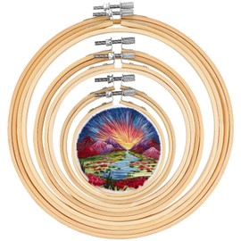 wonkeken 6 Pcs 6 Sizes Round Bamboo Embroidery Hoop Circle Adjustable Sewing Circle Frame Rings Circle Cross Stitch Hoop Ring (8,10,13,15,18,20cm) for DIY Art Hand Sewing Crafts