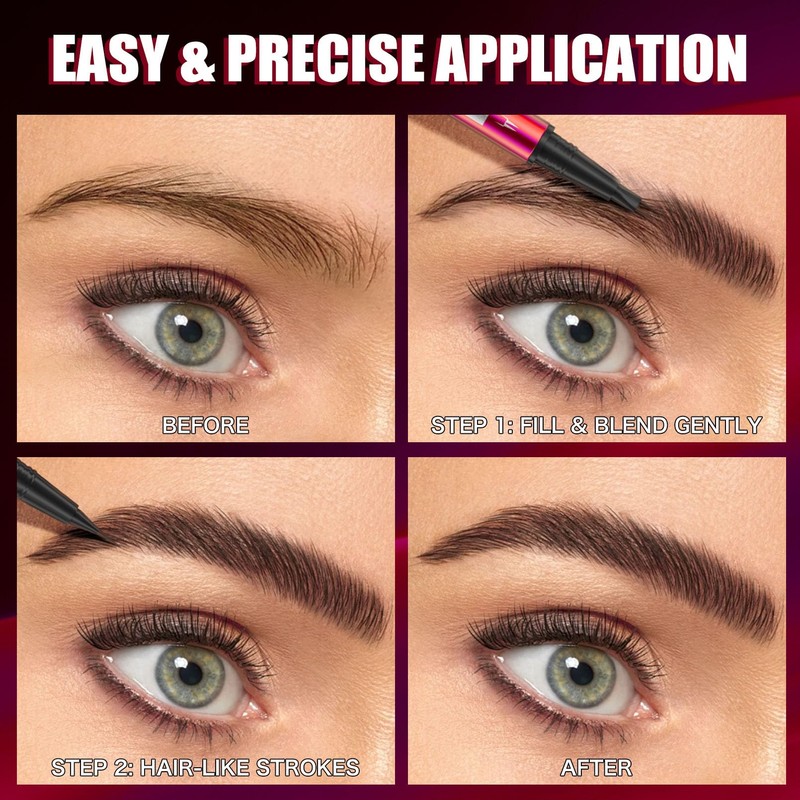 2-in-1 Liquid Brow Pen,1/2 Prong,Fine Tip,Brows,Liner,Beard,Hair(3#Dark Brown)