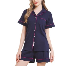 HEARTNICE Women's Short Pyjamas, Women's Short Sleeve Summer Pyjamas, Short Set, Sleepwear, Loungewear, navy