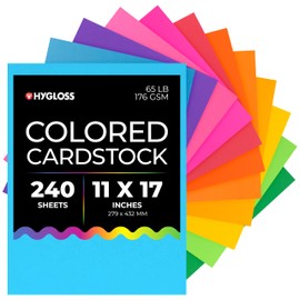 Hygloss Bright Colored Cardstock - 11x17-Inch, 12 Assorted Colors, 240 Sheets, 65 lb/ 176 gsm, Fade-Resistant, Acid-Free Color Card Stock Paper