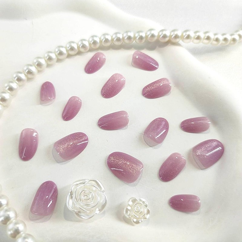 Cat Eye Press on Nails Short Oval Fake Nails with