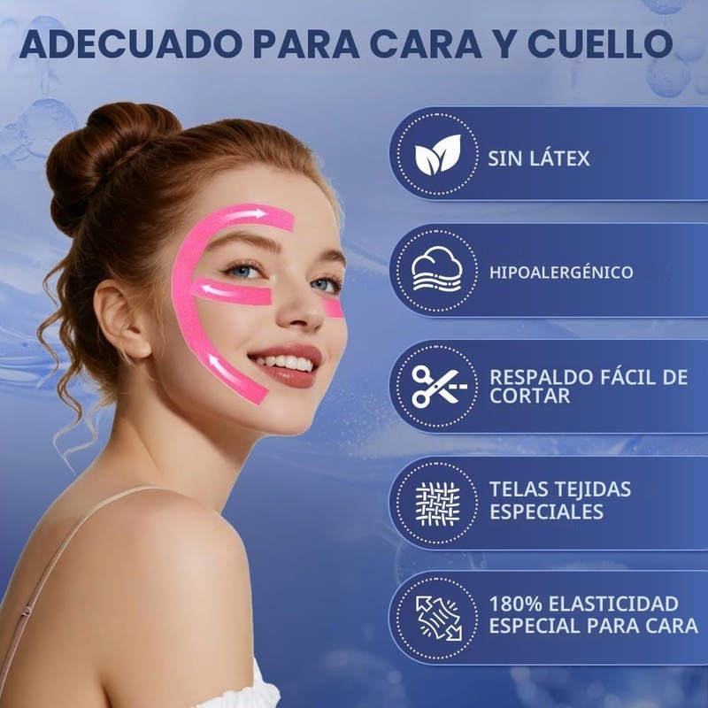 2 Pieza Cinta lifting facial, 2.5*10M Parches de Antiarrugas(Tono de