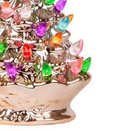 RJ Legend 9.6-Inch Champagne Gold Ceramic Christmas Tree - Pre-lit Winter Tree Decor with Multicolor Lights – Mini Decorated Christmas Tree for Home – Vintage Holiday Lights