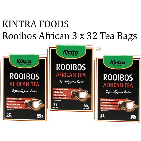 3 x 32 bags KINTRA FOODS Organic Rooibos African Tea ( 96 bags )
