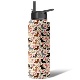 40oz Dachshund Dog Design Insulated Water Bottle - Leakproof Stainless Steel Tumbler with Flip Straw, 24hr Temperature Retention,Gift for Female Dog Owners (Home/Office/Travel Use)