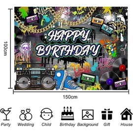 Hip Hop Graffiti Photography Backgrounds, 90s Neon Birthday Party Background, Cloth Hip Hop Rock Music Theme Party Background Cloth Banner Decoration Supplies