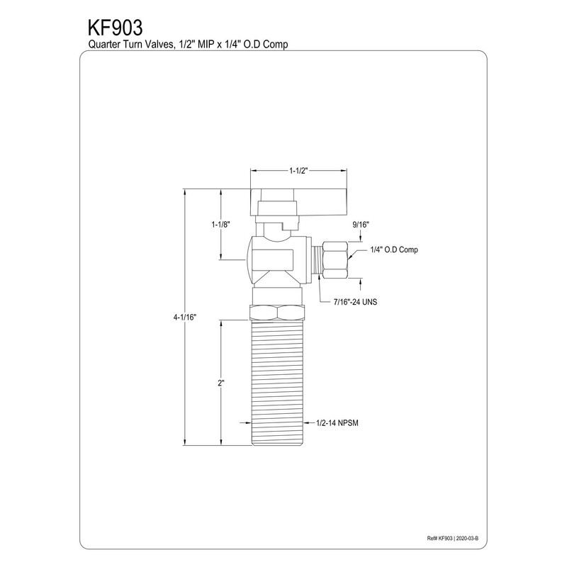 Kingston Brass KF903 1/2" MIP x 1/4" O.D. Comp Angle