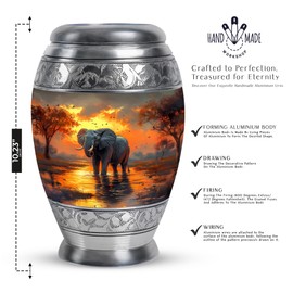 YATHABHISA Elephant Urns for Ashes, Decorative & Memorial Gift for Male & Female, Burial & Funeral Urn for Human Adult Remains, Cremation, Large, Brown, 10 Inch