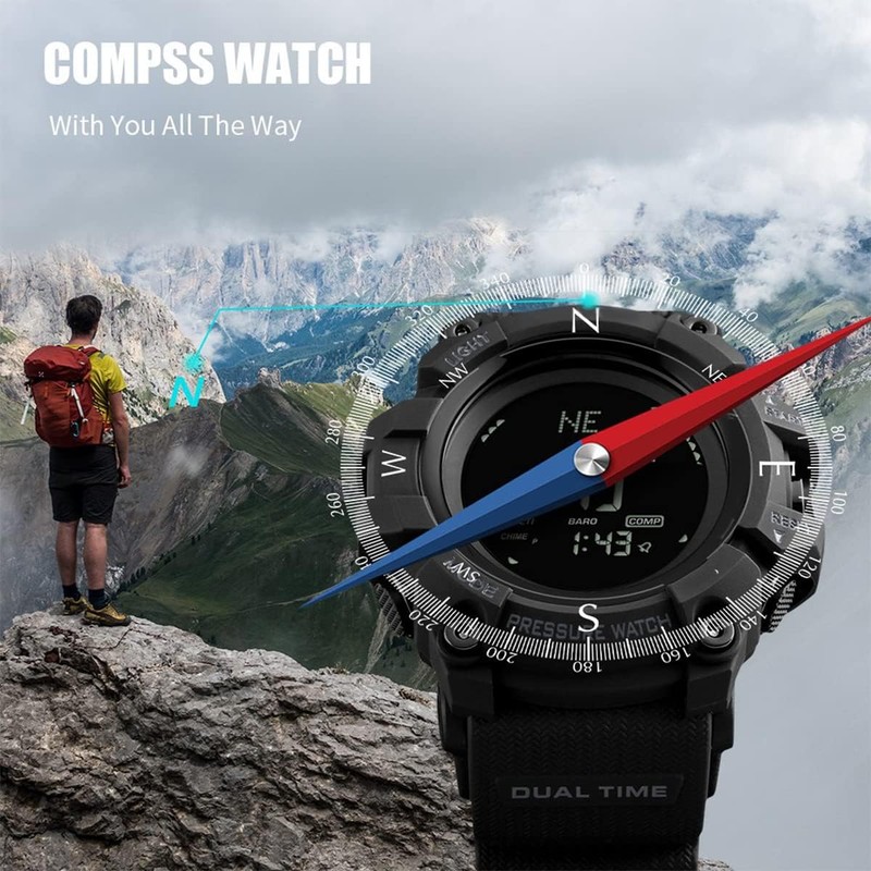 AOSLSI Watch Compass, Altimeter Barometer Thermometer Temperature, Pedometer, Military Army