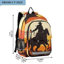 CHSIN Western Cowboy Sunset School Backpack for Girls-Boys Elementary School Bookbag Daypack for Kids, 12.9 X 6.7 X 17.7IN, 21216798