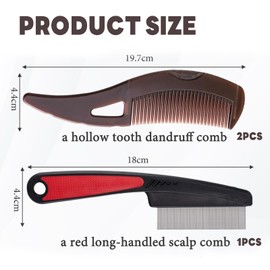 TELAIN 3 Stück Kopfhautpflege-Kämme – Hohle Zähne zur Schuppenentfernung & Massagebürsten für eine gesunde Kopfhaut, Entfernung von Schmutz und Schuppen, Braun, Schwarz & Blau (Set von 3)