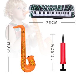 Werownsgso Inflatable Party Props Set, Inflatable Instruments Guitar Saxophone Electronic Organ, Radio Microphone Set, Party Decoration, Photo Props for Celebrations, Carnival, Theme Party, Cosplay