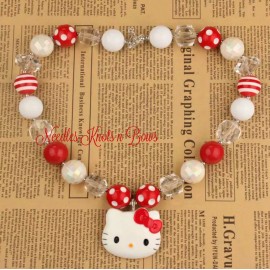 Unbranded Girls Kitty Cat Chunky Bead Bubblegum Necklace, Red & White Chunky Necklace
